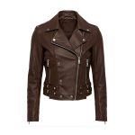 Ladies Motorbike Style Dark Brown Leather Jacket