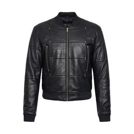 Black Men's Leather jacket with square design
