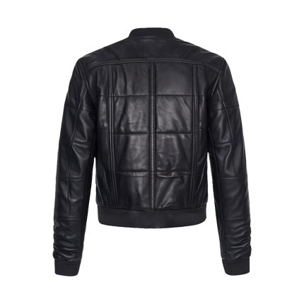 Black Men's Leather jacket with square design