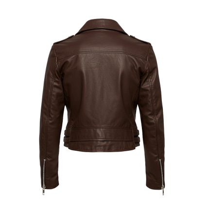 Ladies Motorbike Style Dark Brown Leather Jacket