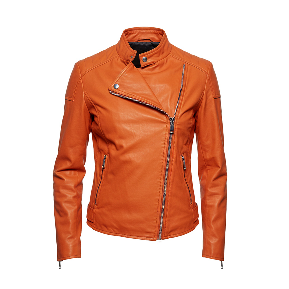 Ladies Motorbike Style Orange Leather Jacket Ladies Motorbike Style Orange Leather Jacket