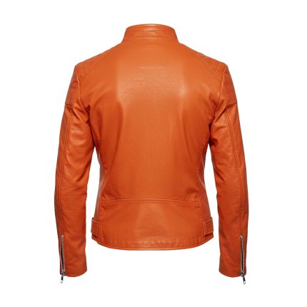 Ladies Motorbike Style Orange Leather Jacket