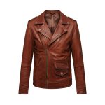 Ladies Motorbike Style Brown Leather Jacket