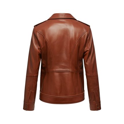 Ladies Motorbike Style Brown Leather Jacket